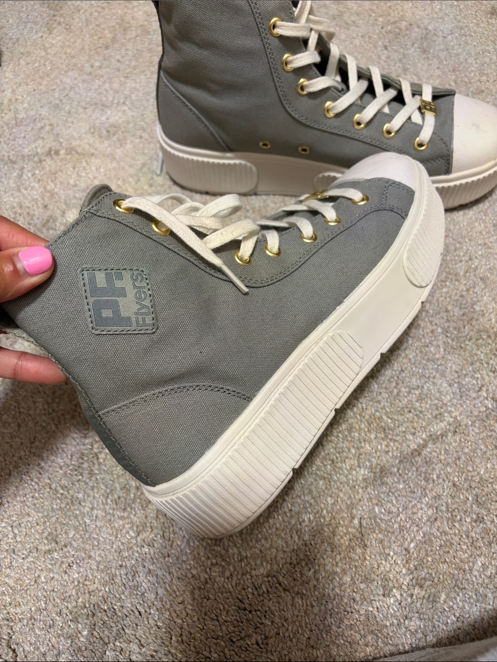 P.F. Flyers Gray Canvas High-Top Sneakers with Gold Eyelets